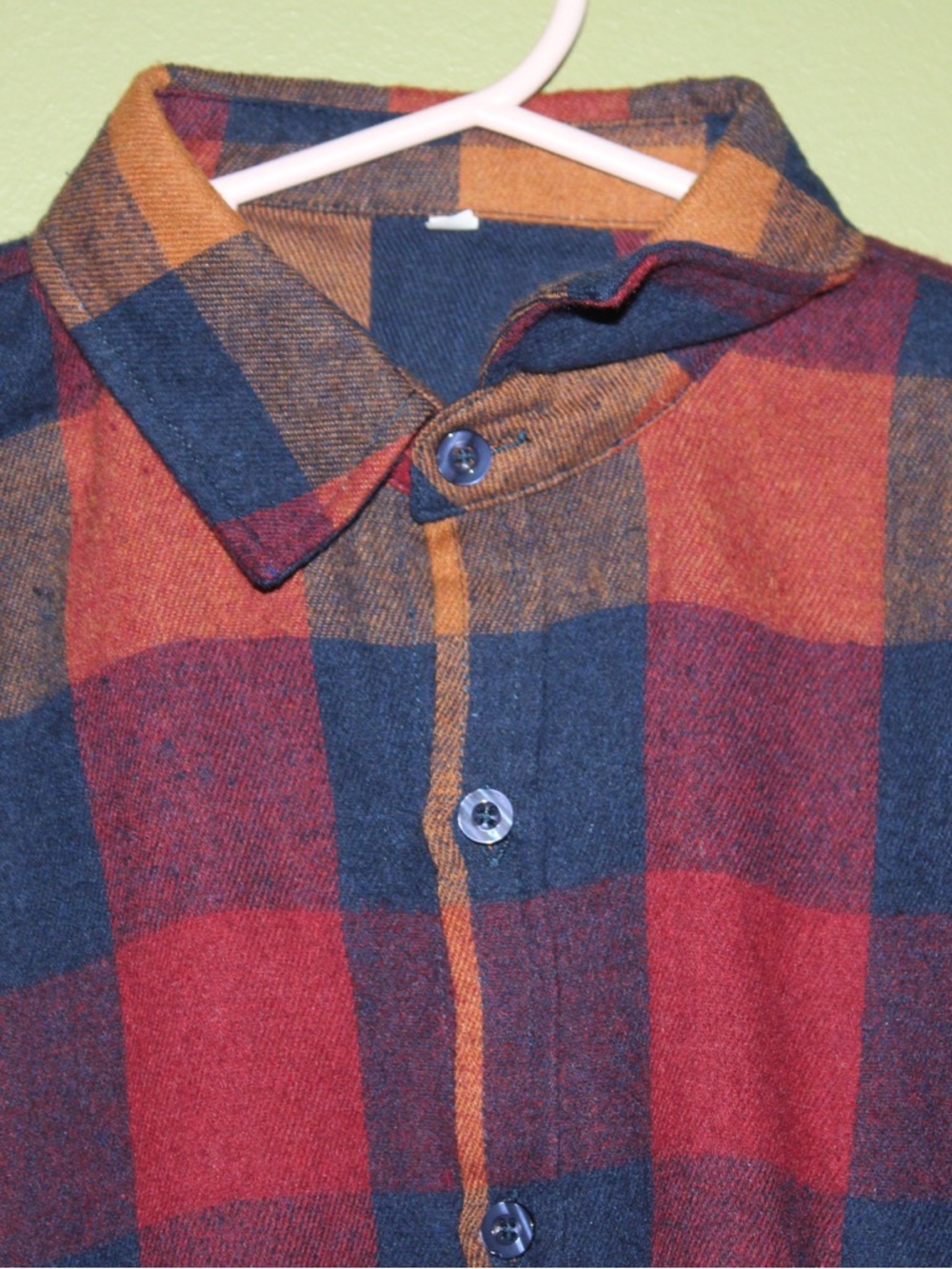 SHEIN Red Navy and Mustard Plaid Button-Down Shirt